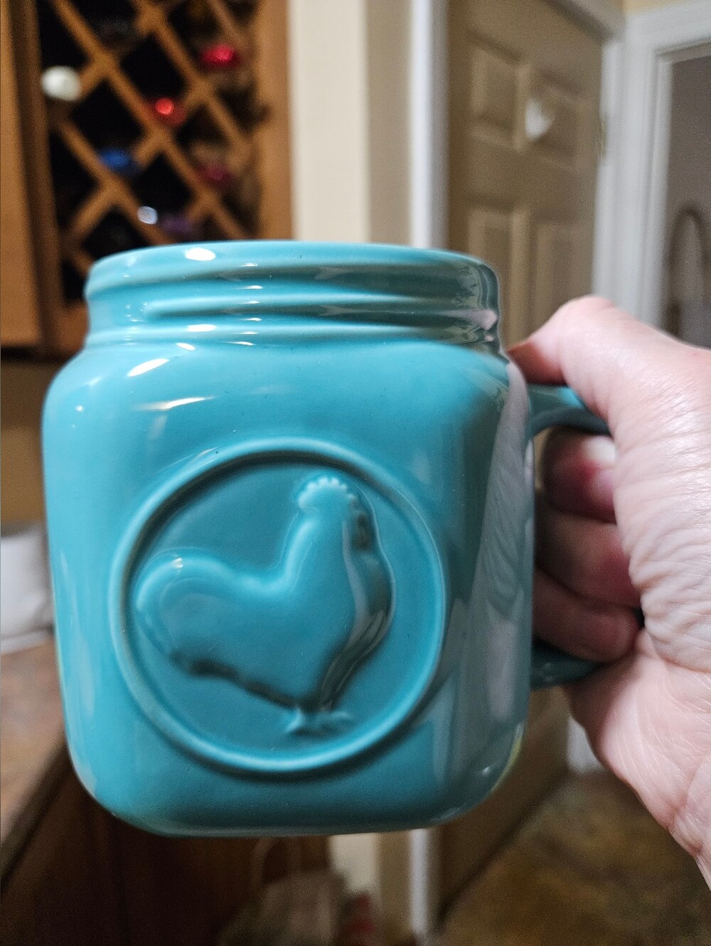 Turquoise Mug - Bright Teal Cup With Rooster